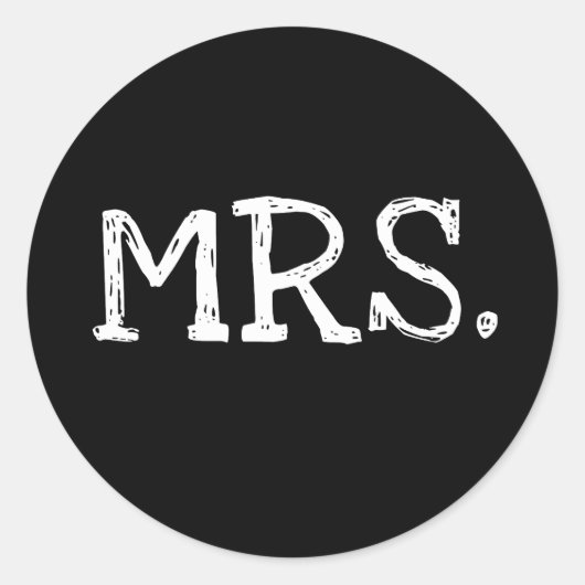 Bride White Text Mrs. Ronde Sticker (Voorkant)