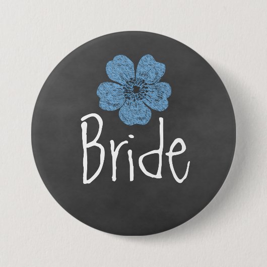 Bride Wild Blue Rozen Chalkboard Ronde Button 7,6 Cm (Voorkant)