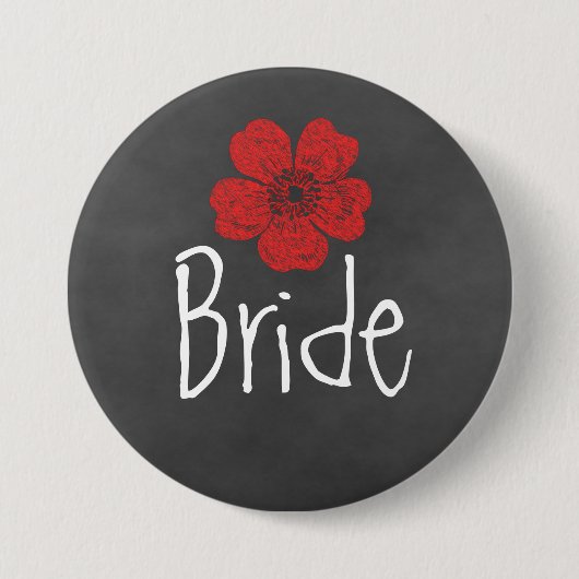Bride Wild Red Roses Chalkboard Ronde Button 7,6 Cm (Voorkant)