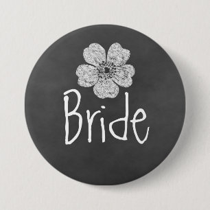 Bride Wild White Roses Chalkboard Ronde Button 7,6 Cm