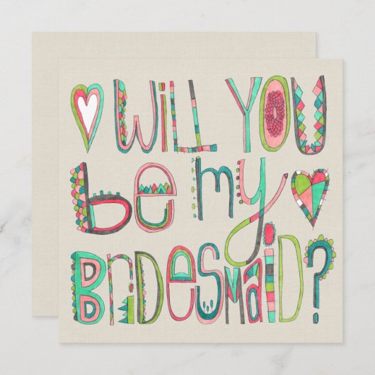 Bride Will You Be My Bridesmaid Typography Aankondiging (Voorkant / Achterkant)