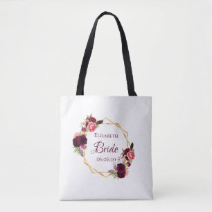 Bride witte florale goud geometrische trouwnaam draagtas