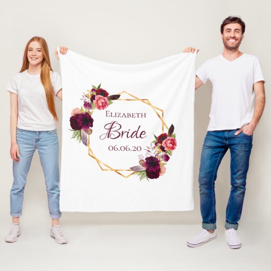 Bride witte florale goud geometrische trouwnaam fleece deken (In situ)