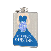 Bridemaid royal blue jurk genaamd hip flask heupfles (Links)