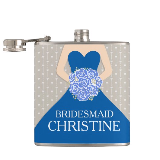 Bridemaid royal blue jurk genaamd hip flask heupfles (Geopend)