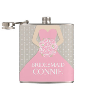 Bridemaid roze jurk genaamd heupkolf heupfles