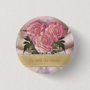 Brides Bouquet (roze) Aangepast huwelijk Ronde Button 3,2 Cm