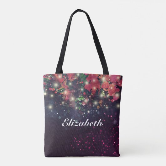 Brides Burgundy Red Floral String Lights Tote Bag (Achterkant)