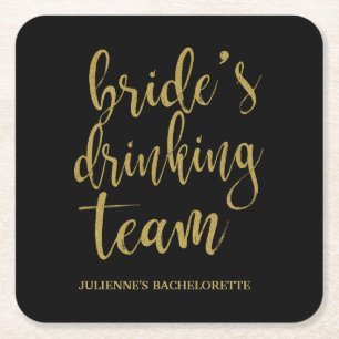 Bride's Drink Team Lovely Glitter Bachelorette Vierkante Kartonnen Onderzetter