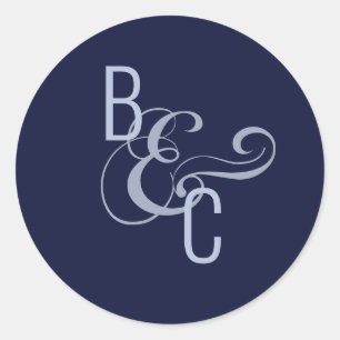 Brides Grooms monogram Navy Blue Modern Wedding Ronde Sticker
