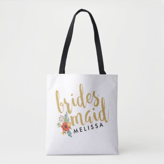 Brides Maid Gold Glitter Script Text Draagtas (Voorkant)