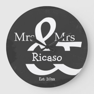 Brides Mrs. en Mrs. Personalized Faux Chalkboard Grote Klok