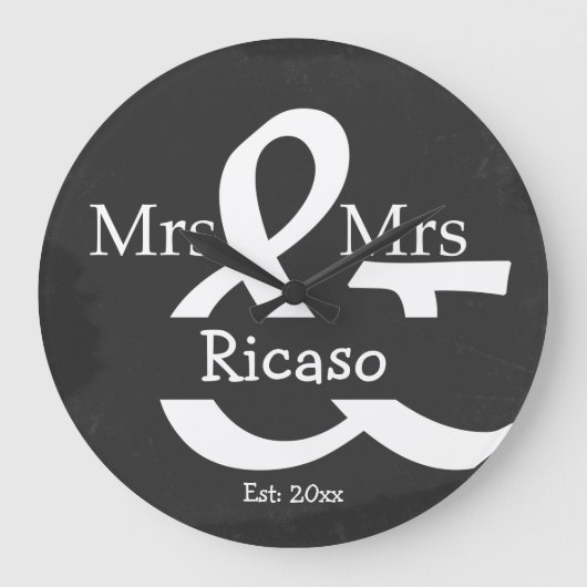 Brides Mrs. en Mrs. Personalized Faux Chalkboard Grote Klok (Voorkant)