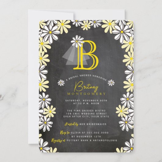 Bride's Veil Monogram Chalkboard Vrijgezellenfeest Kaart (Voorkant)