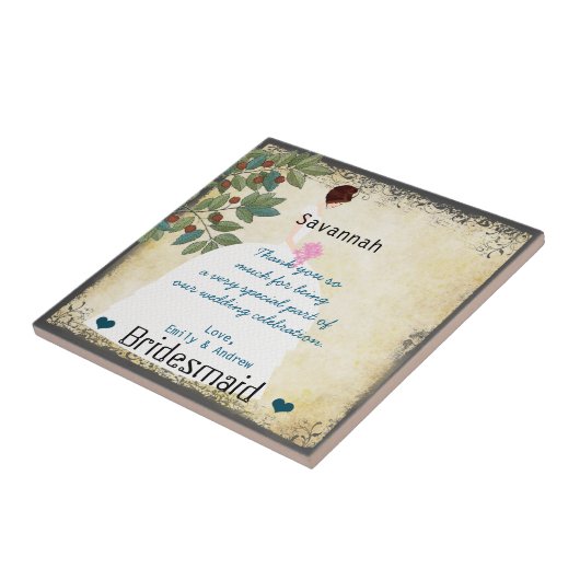 Bridesmaid Bedankt dat je Tile Gown hebt met booms Tegeltje (Zijkant)