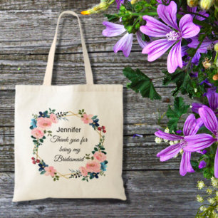bridesmaid bedankt floral wreatch bruiloft tote bag
