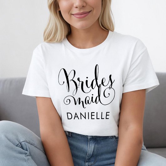 Bridesmaid Black Modern Script Custom Wedding T-shirt
