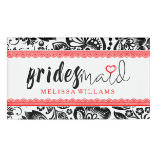 Bridesmaid Black & White Damascus Red Lace-accesso Naambadge