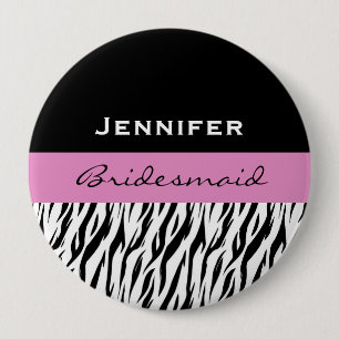 Bridesmaid Black White Pink Modern Zebra Huge Ronde Button 4,0 Cm