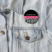 Bridesmaid Black White Pink Modern Zebra Print Ronde Button 5,7 Cm (In situ)