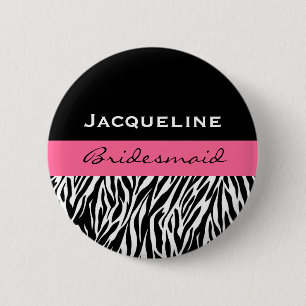 Bridesmaid Black White Pink Modern Zebra Print Ronde Button 5,7 Cm