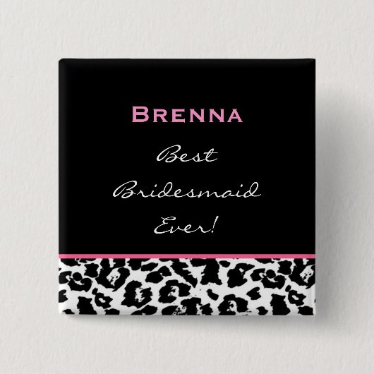 Bridesmaid Black White roze leopard Vierkante Button 5,1 Cm (Voorkant)
