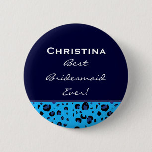 Bridesmaid Blue Leopard Ronde Button 5,7 Cm