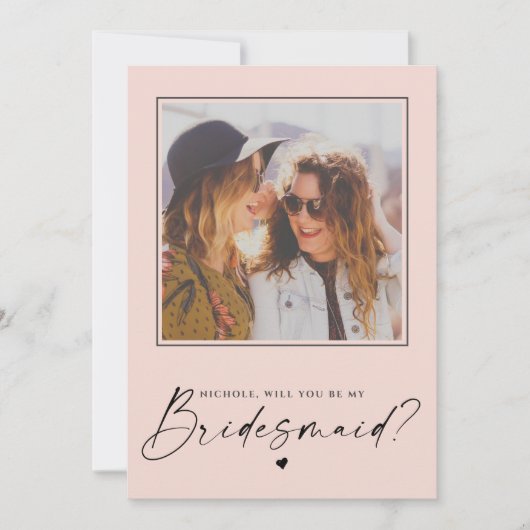 Bridesmaid Blush-roze voorstelfotokaart (Voorkant)