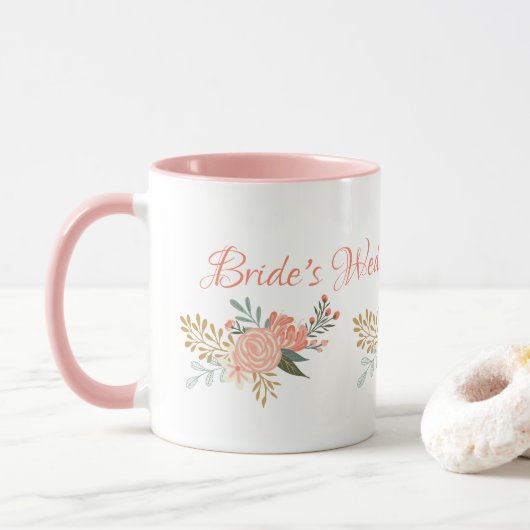 Bridesmaid/Bride Whimsical Pink Floral Design Mok (Met donut)