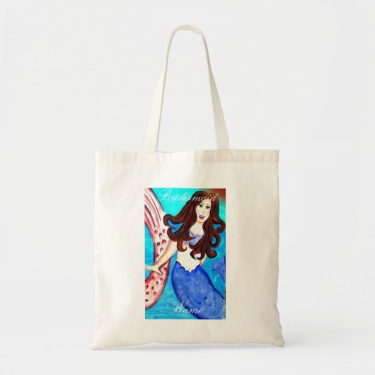 Bridesmaid brunette blue-tail mermaid tote bag (Voorkant)