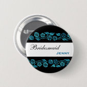 Bridesmaid Button Black met Blue  Flowers (Voorkant /achterkant)