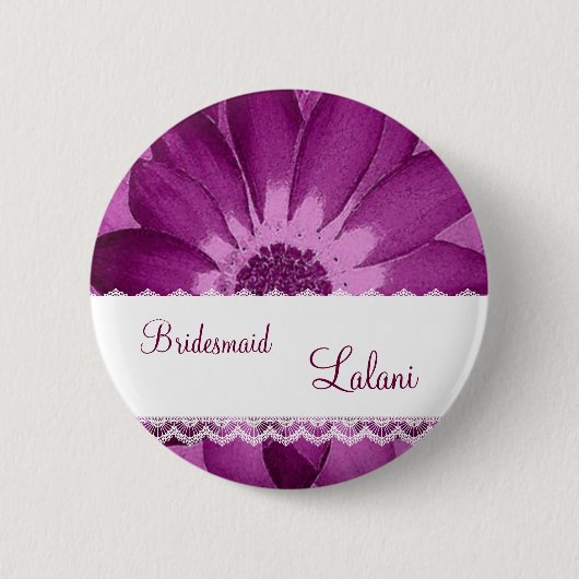BRIDESMAID Button met BURGUNDY Flower V06 (Voorkant)