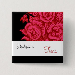 BRIDESMAID Button met  rode rozen