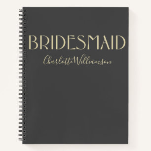 Bridesmaid Chic Black Gold Typography Name Wedding Notitieboek