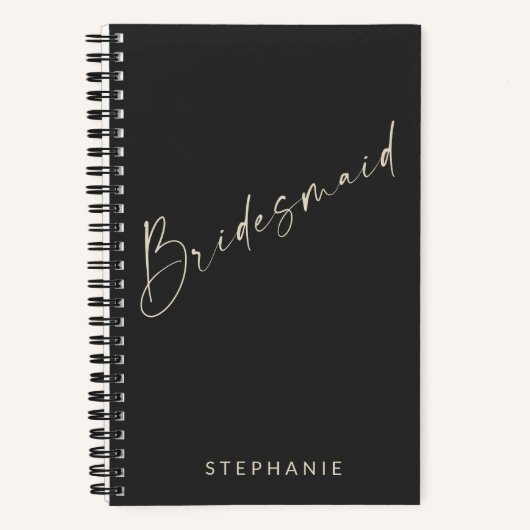 Bridesmaid Chic Minimalist Personalizationzwart Notitieboek (Voorkant)