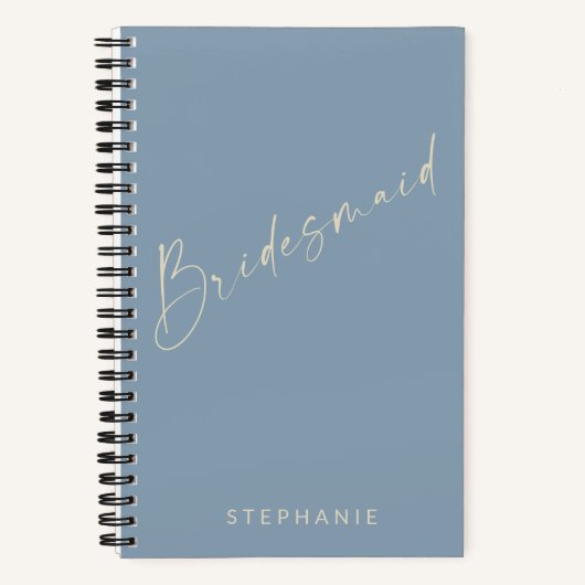 Bridesmaid Chic Minimalist Personalized Dusty Blue Notitieboek (Voorkant)