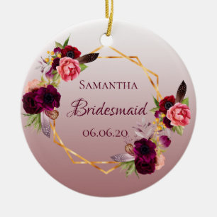 Bridesmaid cinnamon roos florals burgundy keramisch ornament
