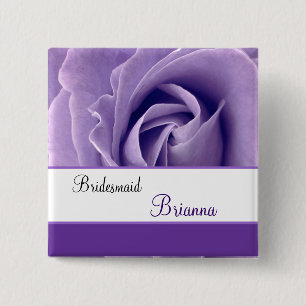 BRIDESMAID Custom Name Lavender Paars Roos Vierkante Button 5,1 Cm