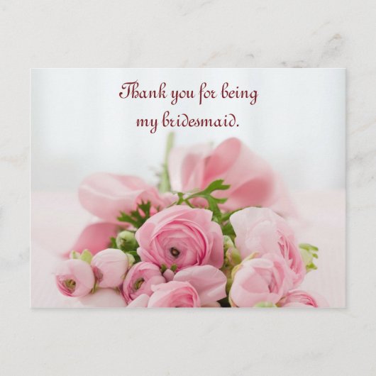 Bridesmaid Dank je roze rozen Briefkaart (Voorkant)