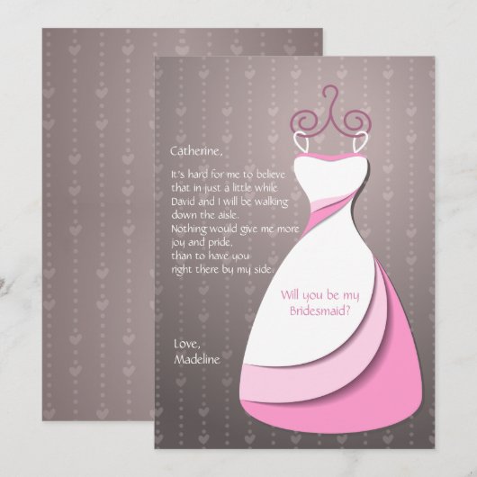 Bridesmaid Dress Card Kaart (Voorkant / Achterkant)