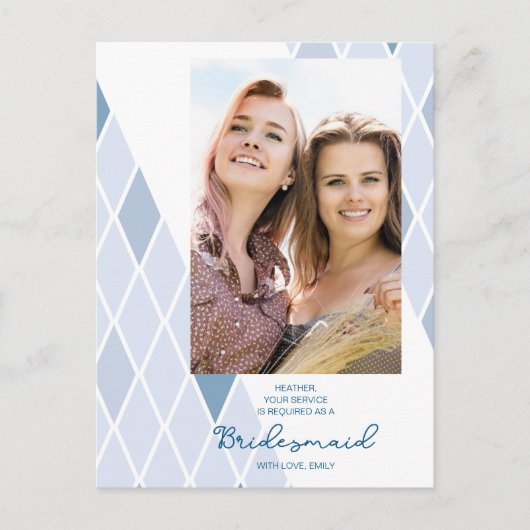 Bridesmaid Elegant Abstract Photo Blue Proposal Briefkaart (Voorkant)
