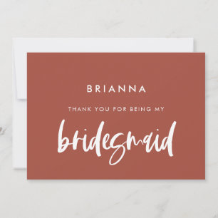 Bridesmaid en brique brûlée moderne merci carte te