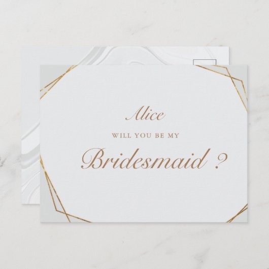 bridesmaid en marbre doré Invitation (Devant / Derrière)