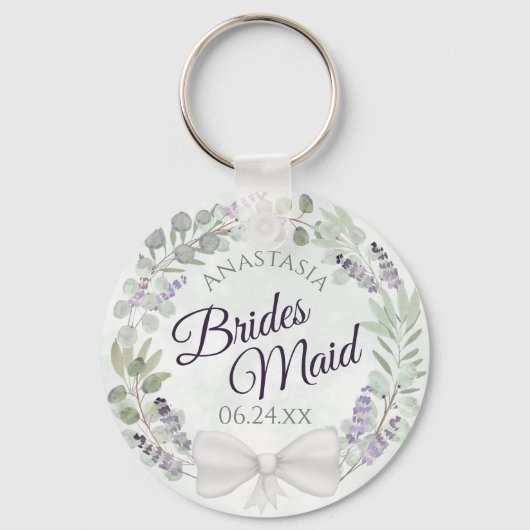 Bridesmaid Eucalyptus & Lavender Wreath Weddenscha Sleutelhanger (Voorkant)