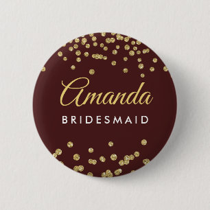 Bridesmaid Favor Gold Glitter Confetti Marsala Ronde Button 5,7 Cm