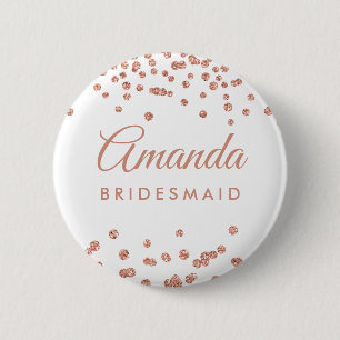 Bridesmaid Favor Roos Gold Glitter Confetti White Ronde Button 5,7 Cm