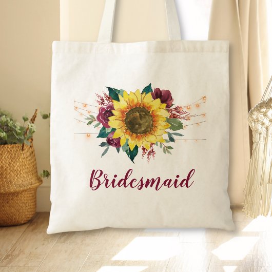 Bridesmaid Floral Sunflower String Lights Tote Bag