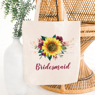 Bridesmaid Floral Sunflower String Lights Tote Bag