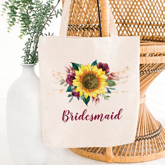 Bridesmaid Floral Sunflower String Lights Tote Bag