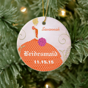 Bridesmaid Gifts Oranje en Roze Keramisch Ornament